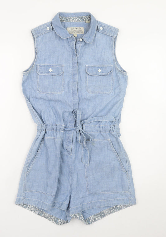 Jack Wills Women's Blue Chambray Cotton Sleeveless Playsuit UK 6