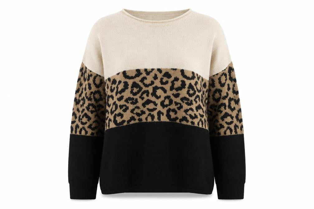 ONLY Womens Beige Leopard Print Crew Neck Jumper Size L