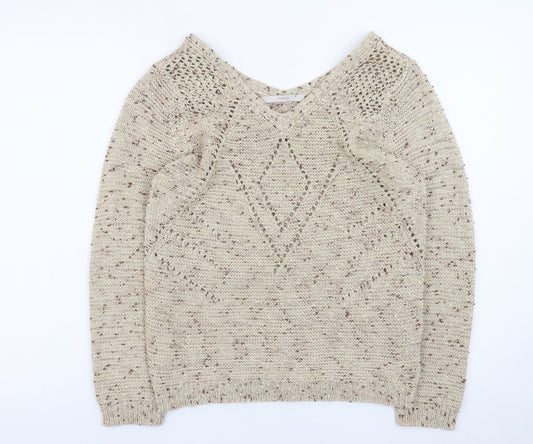 George Women’s Beige V-Neck Open-Knit Pullover Jumper Size 10