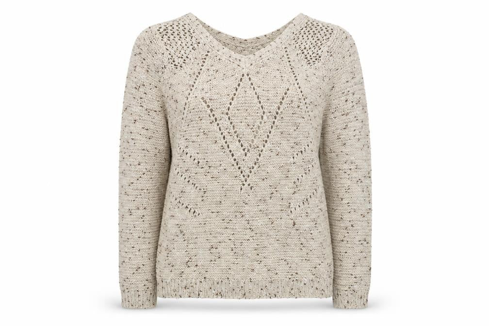 George Women’s Beige V-Neck Open-Knit Pullover Jumper Size 10