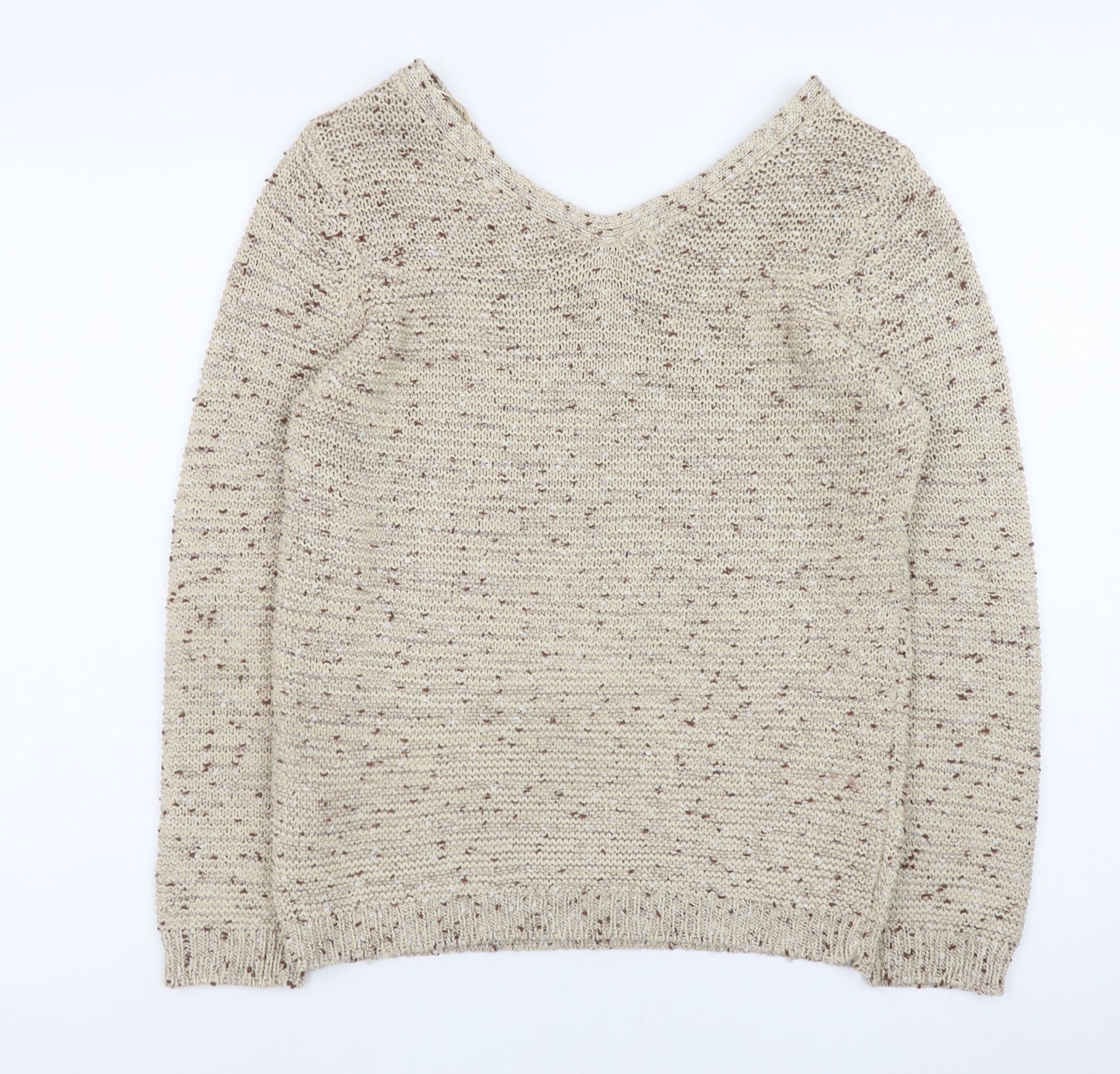 George Women’s Beige V-Neck Open-Knit Pullover Jumper Size 10