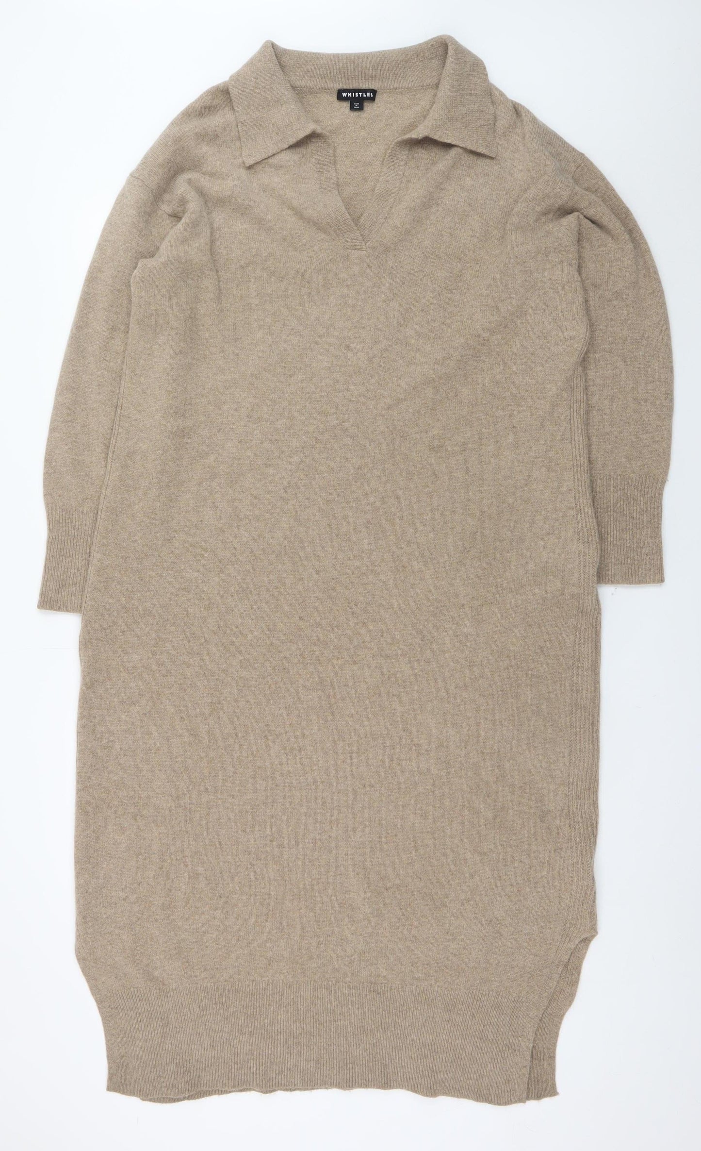 Whistles Women Beige Wool Collared Jumper Dress M