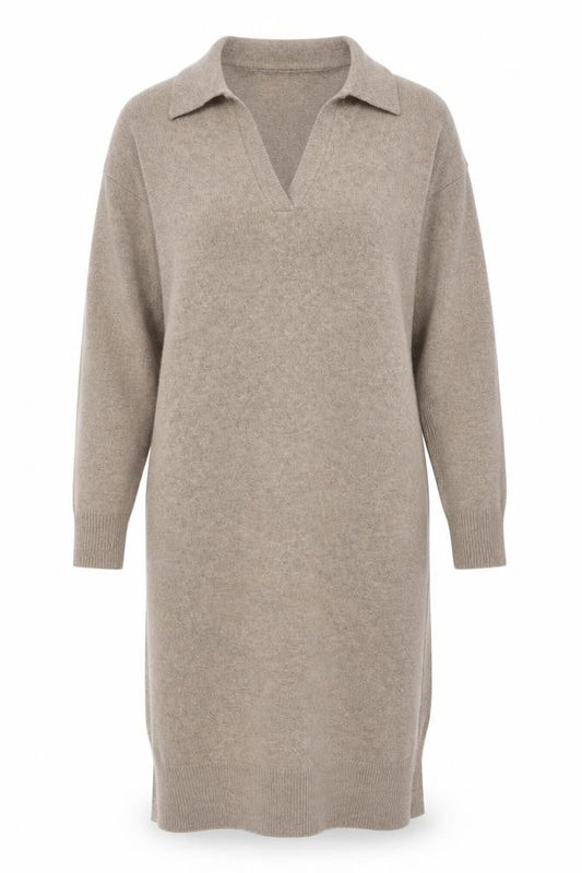 Whistles Women Beige Wool Collared Jumper Dress M