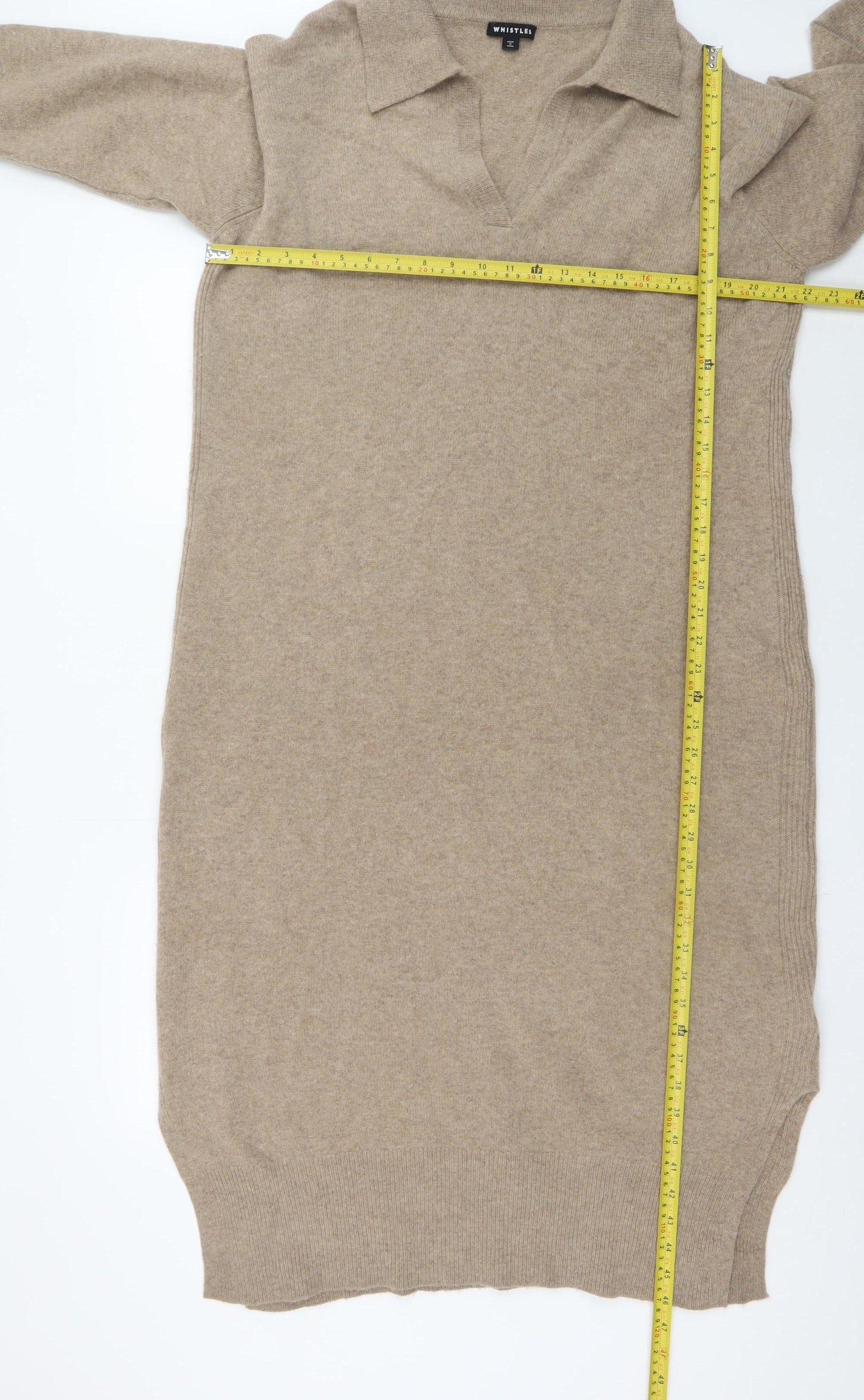 Whistles Women Beige Wool Collared Jumper Dress M