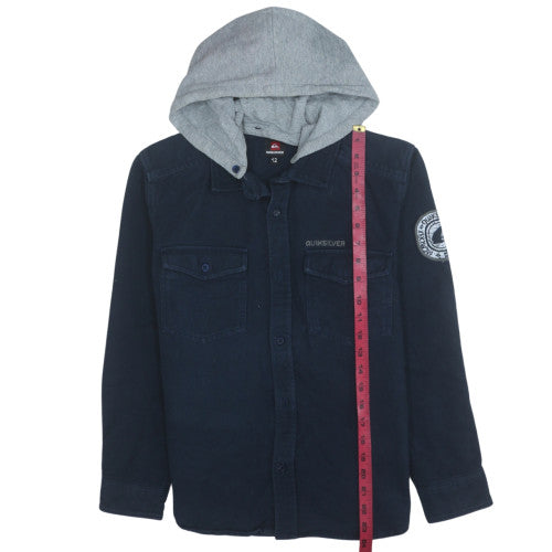 Quiksilver Men's Navy Blue Hooded Button-Up Shirt Size 12 Regular Fit