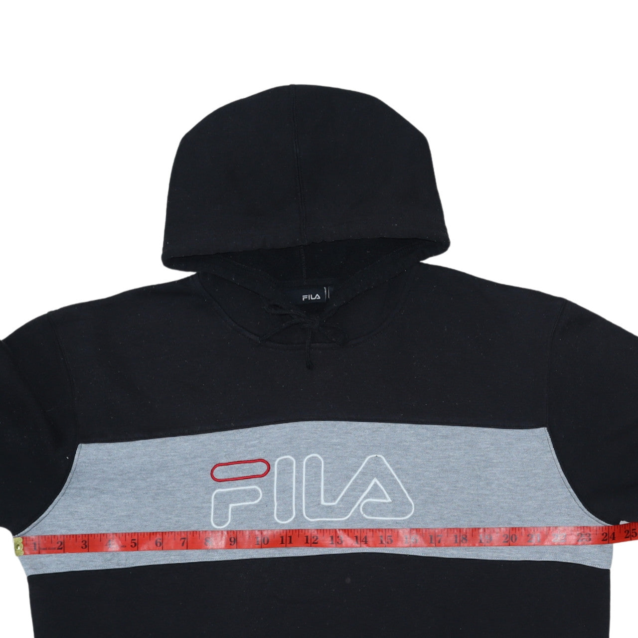 FILA Mens Black Pullover Hoodie L Logo Graphic Fleece Sweatshirt