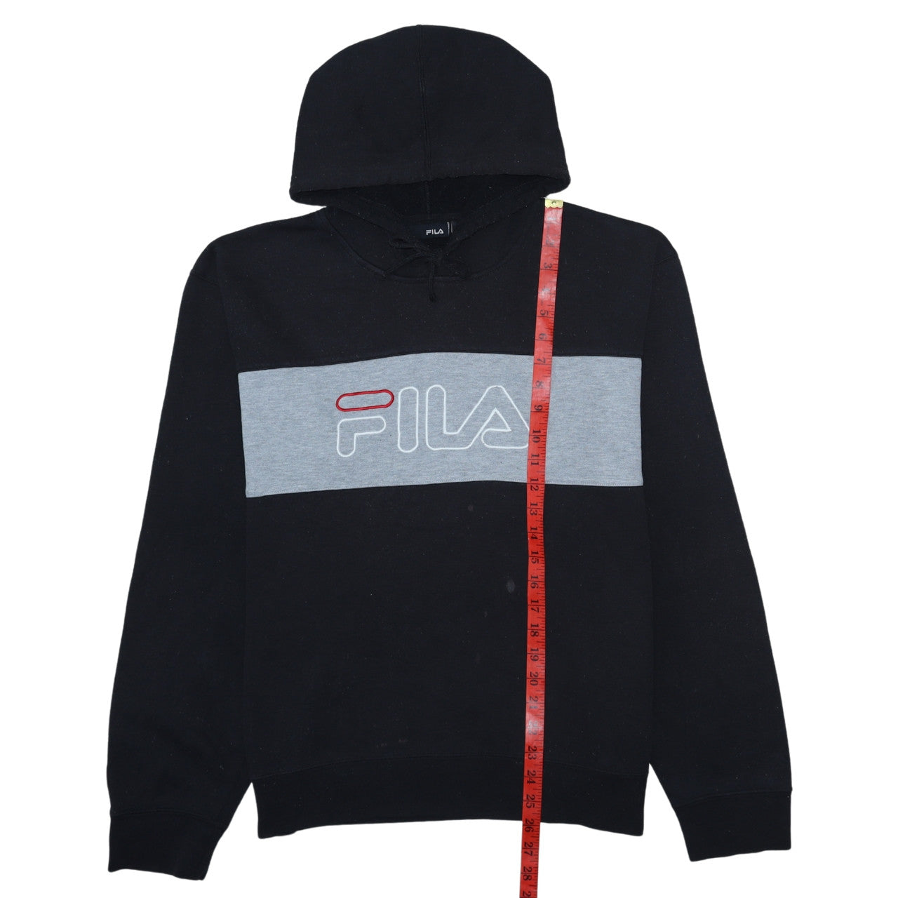 FILA Mens Black Pullover Hoodie L Logo Graphic Fleece Sweatshirt