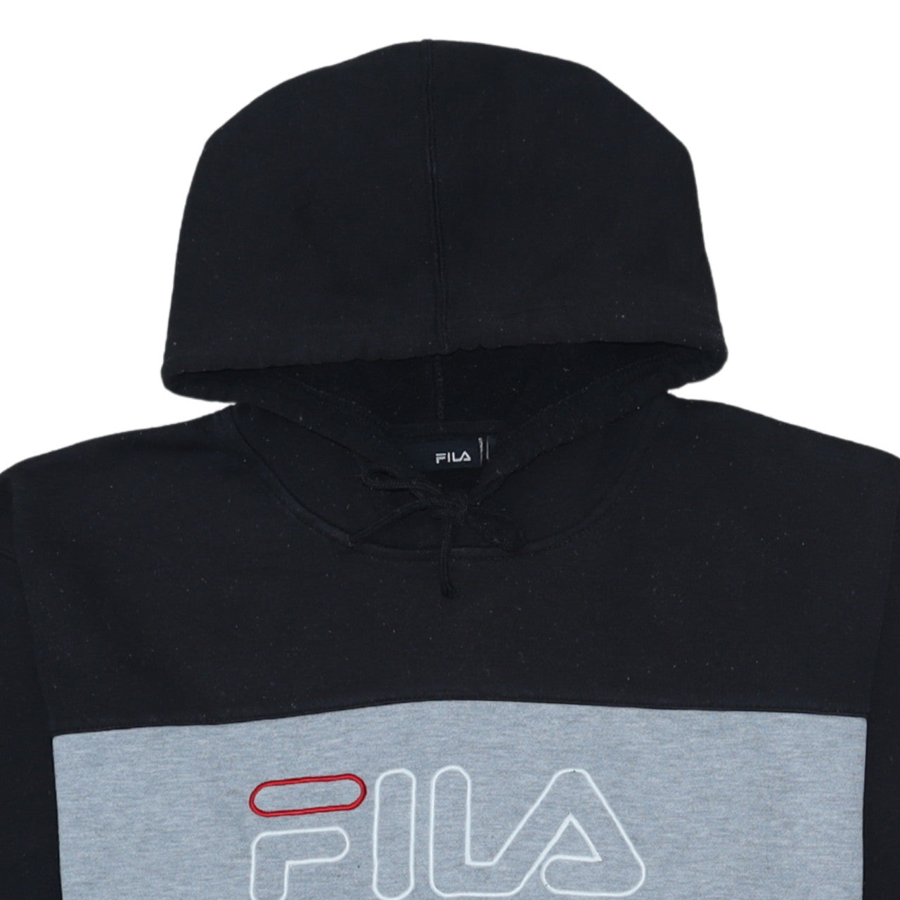 FILA Mens Black Pullover Hoodie L Logo Graphic Fleece Sweatshirt