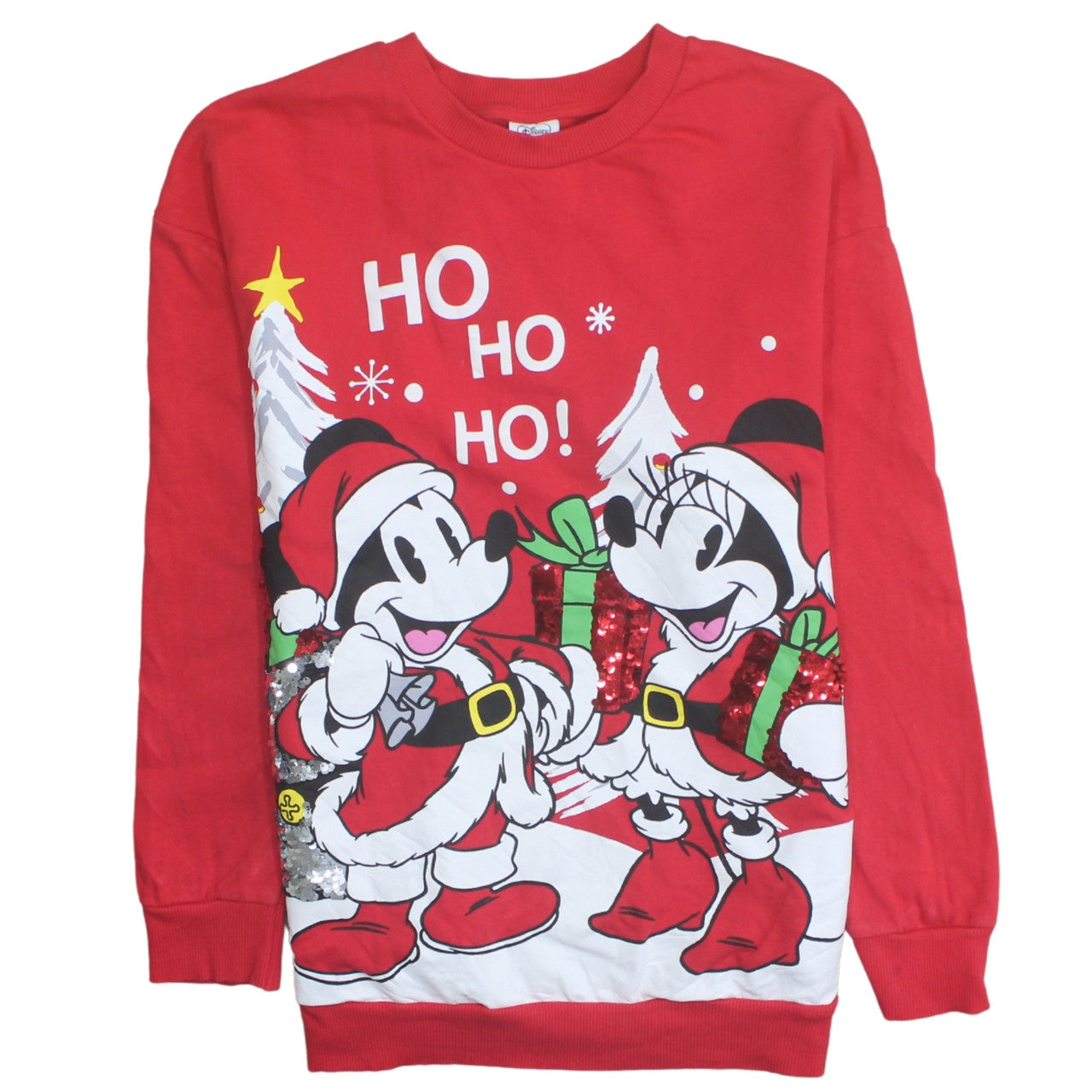Disney at George Red Christmas Sweatshirt Women M Sequin Mickey Minnie