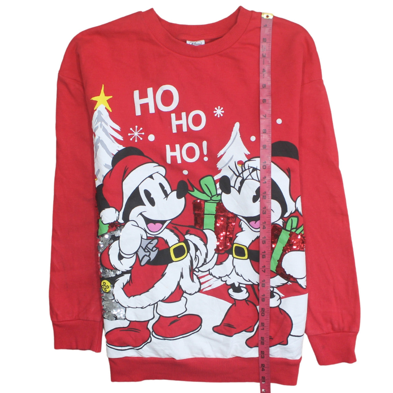 Disney at George Red Christmas Sweatshirt Women M Sequin Mickey Minnie