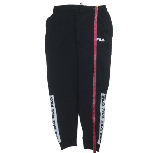 FILA Men's Black Jogger Trousers L Logo Cuffed Fleece Regular Fit