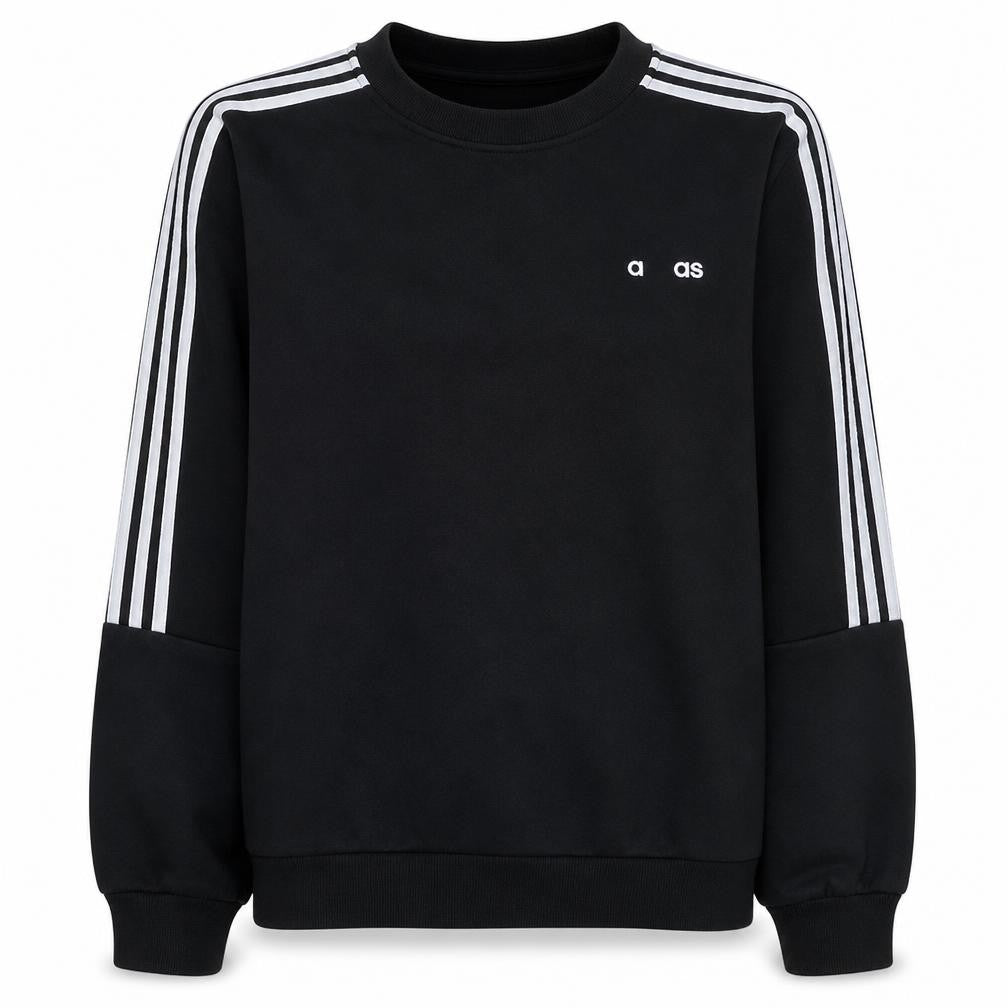 Adidas Women Black Crew Neck Pullover Sweatshirt L with Stripes