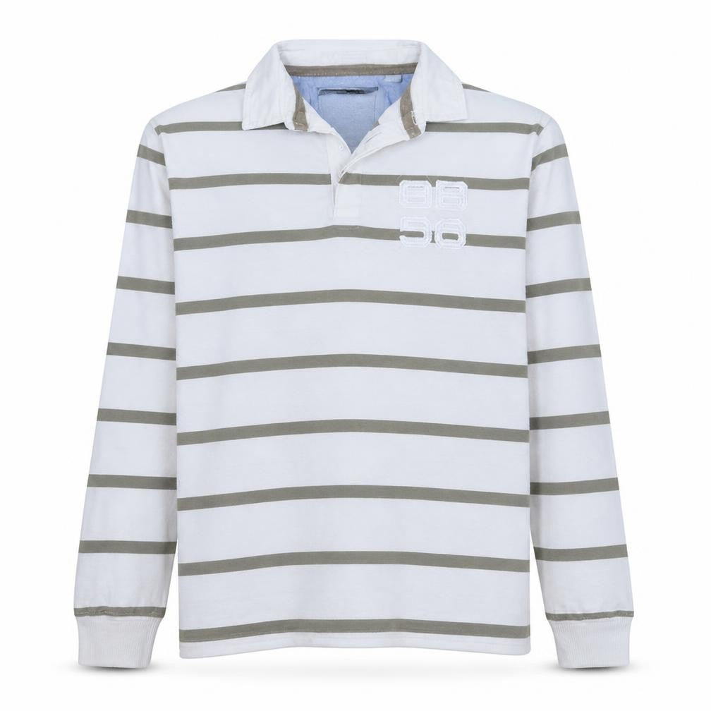 Stone Bay Men’s White Striped Collared Rugby Sweatshirt M Regular Fit