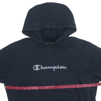 Champion Womens Navy Blue Pullover Hoodie Size M Logo Print Cotton