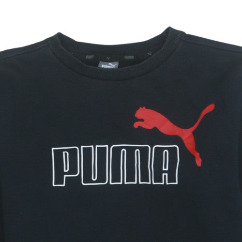 Puma Boys Black Pullover Sweatshirt 15-16 Years Logo Graphic Fleece