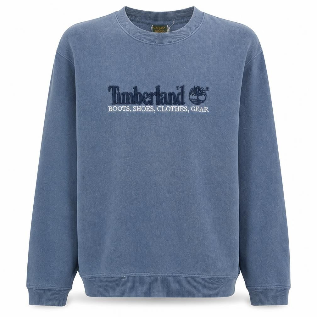 Timberland Men Blue Pullover Sweatshirt M Embroidered Logo Crew Neck