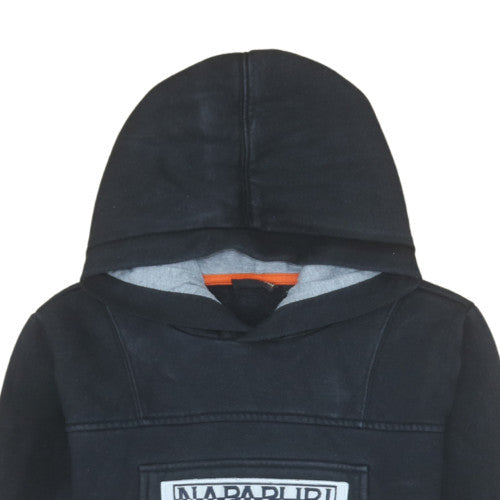 Napapijri Boys Black Pullover Hoodie 10 Years Logo Fleece Sweatshirt