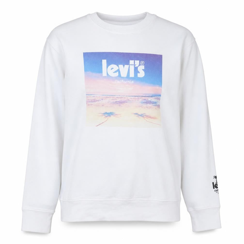 Levi's Women's White Relaxed Sweatshirt L Crew Neck Graphic Print