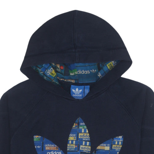 Adidas Men's Blue Pullover Hoodie Size M Retro Logo Fleece Sweatshirt