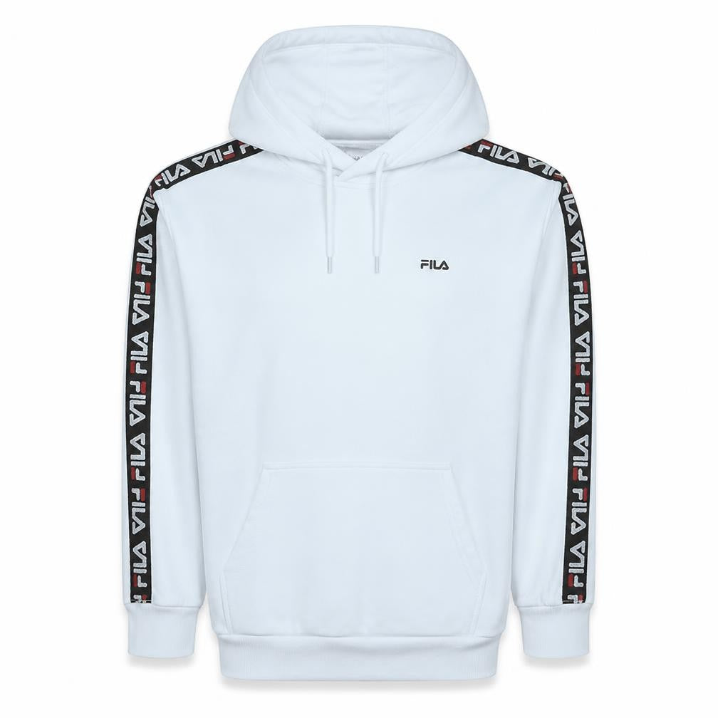Fila Men White Hoodie Medium Pullover Logo Trim Casual Style