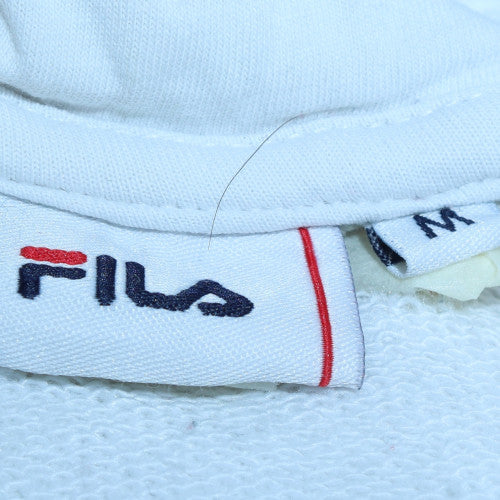 Fila Men White Hoodie Medium Pullover Logo Trim Casual Style