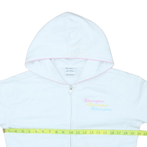 Champion Girls White Full Zip Hoodie 2XL Logo Cotton Blend Sweatshirt