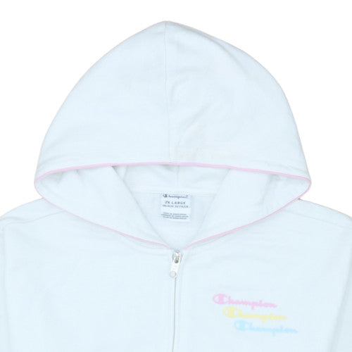 Champion Girls White Full Zip Hoodie 2XL Logo Cotton Blend Sweatshirt