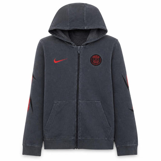 Front view of Nike boys’ grey full zip hoodie large 147-158cm paris saint-germain psg