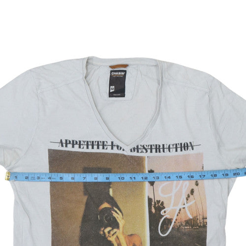 Chasin' Men's Grey Graphic Print V-Neck Cotton T-Shirt Size M