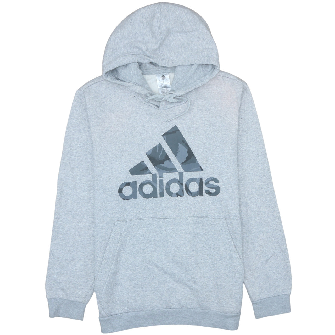 Adidas Mens Grey Pullover Hoodie Size L Regular Fit Logo Fleece