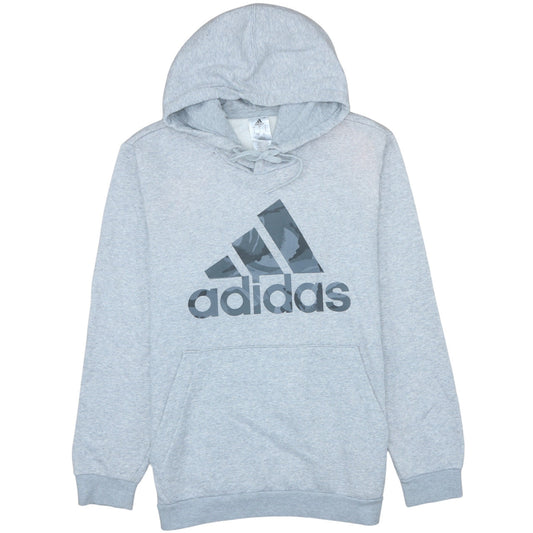 Adidas Mens Grey Pullover Hoodie Size L Regular Fit Logo Fleece
