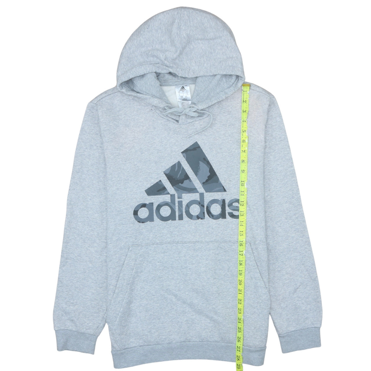 Adidas Mens Grey Pullover Hoodie Size L Regular Fit Logo Fleece