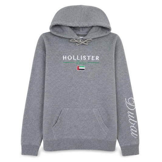 Hollister Men's Grey Pullover Hoodie L Dubai Embroidered Logo Jumper