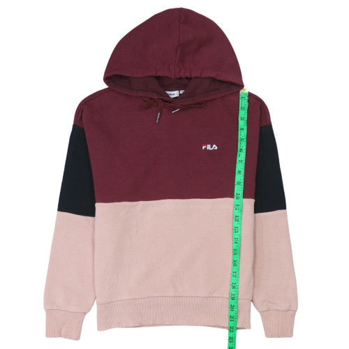 Fila Womens Colourblock Hoodie Burgundy Pink XS Pullover Cotton Blend