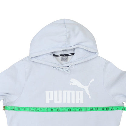 Back view of Puma Women's Light Blue Pullover Hoodie XL Logo Print Casual