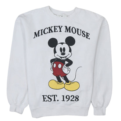 Front view of H&M girls’ white mickey mouse graphic pullover sweatshirt 13-14 years