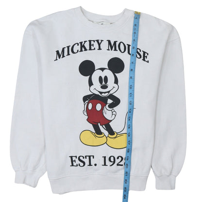 Back view of H&M girls’ white mickey mouse graphic pullover sweatshirt 13-14 years
