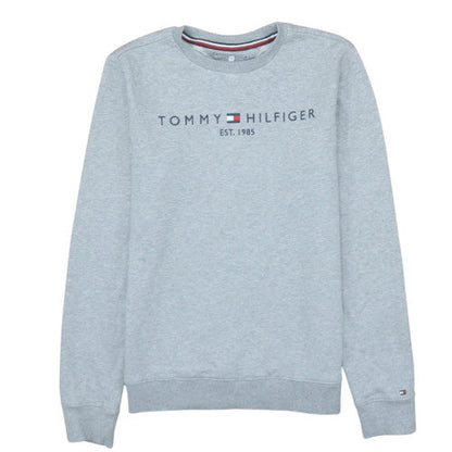 Additional front view of Tommy Hilfiger boys’ grey logo pullover sweatshirt 14 years