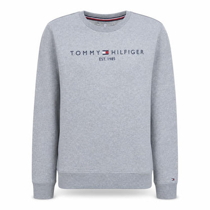 Front view of Tommy Hilfiger boys’ grey logo pullover sweatshirt 14 years