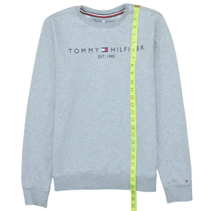 Back view of Tommy Hilfiger boys’ grey logo pullover sweatshirt 14 years