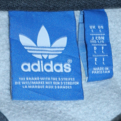 Adidas Mens Grey Full Zip Hoodie L Cotton Blend Casual Sweatshirt