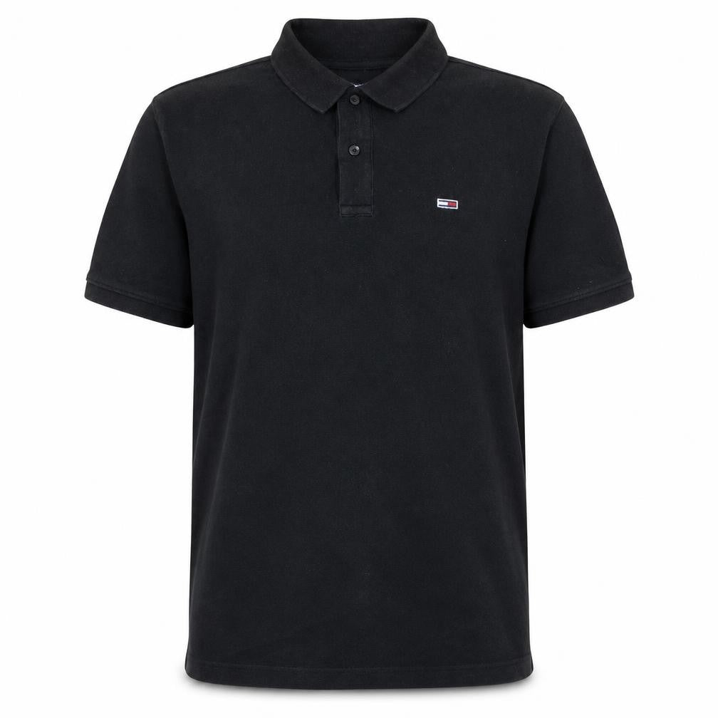 Tommy Jeans Men's Black Polo Shirt L Cotton Logo Classic Fit