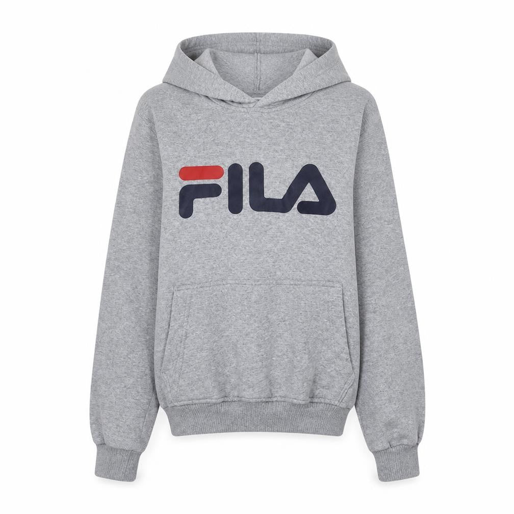 Fila Womens Grey Pullover Hoodie Medium Logo Print Casual Sweatshirt