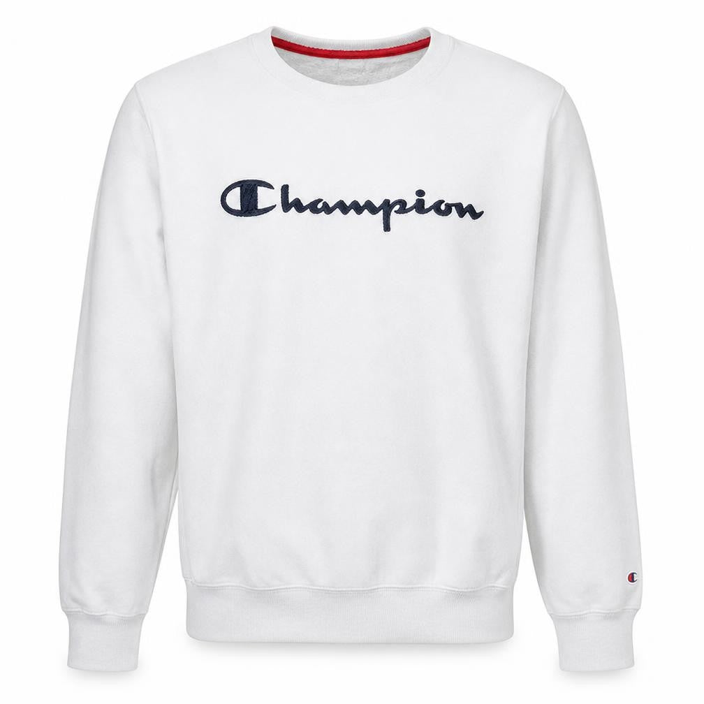 Champion Men's White Logo Crew Neck Pullover Sweatshirt M
