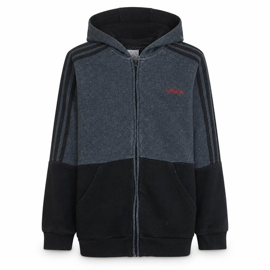 Adidas Boys Grey Black Full Zip Hoodie Size 9-10 Years Hooded Sweatshirt