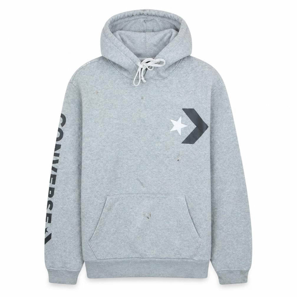 Converse Men's Grey Pullover Hoodie Small Logo Fleece Sportswear