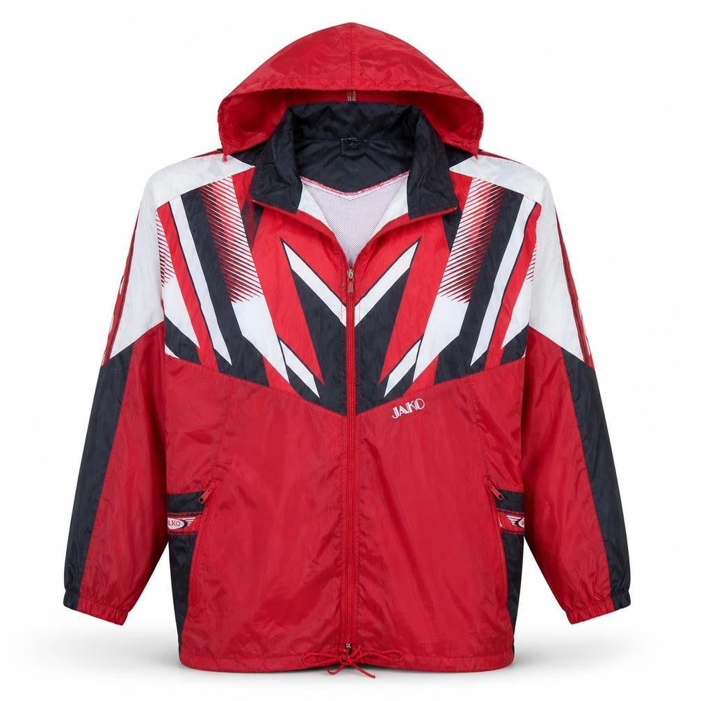JAKO Men's Red XL Retro 90s Hooded Windbreaker Jacket