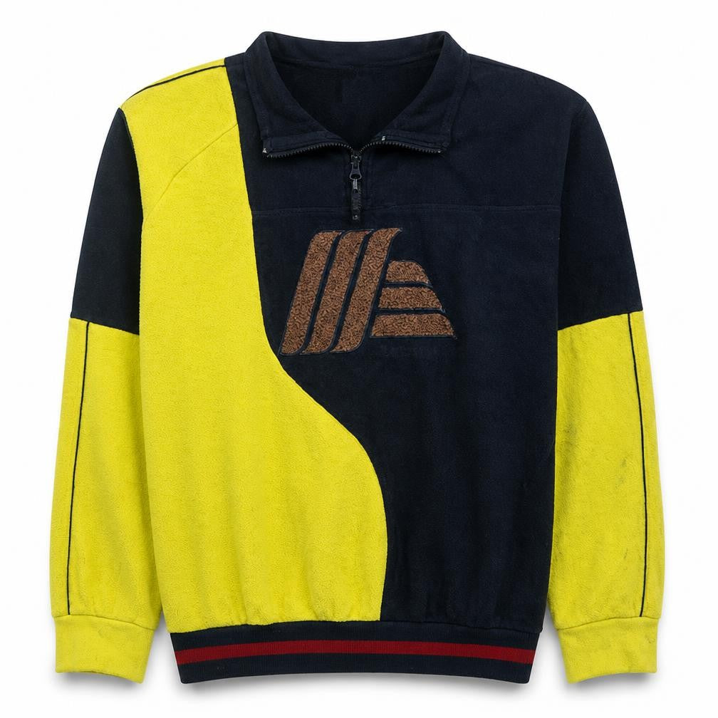 Aldi Mens Multicoloured 1/4 Zip Fleece Sweatshirt Large Retro Logo