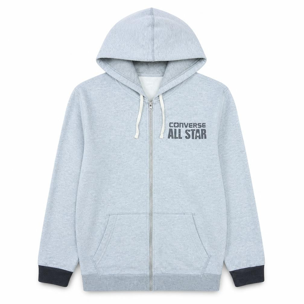 Converse Men's Grey Full Zip Hoodie M Fleece Lined All Star Sweatshirt