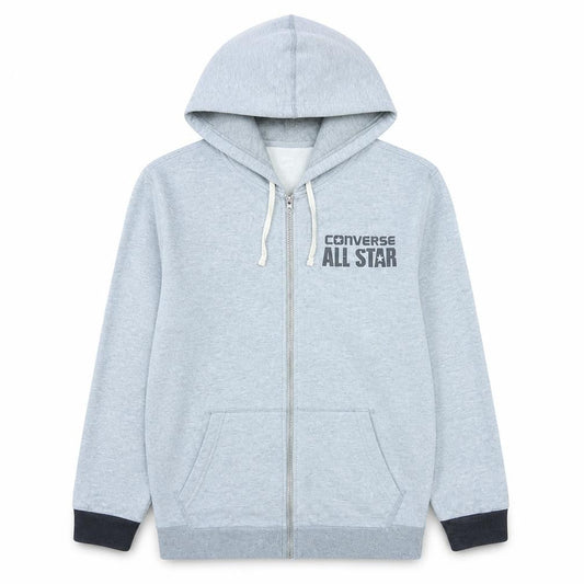 Converse Men's Grey Full Zip Hoodie M Fleece Lined All Star Sweatshirt